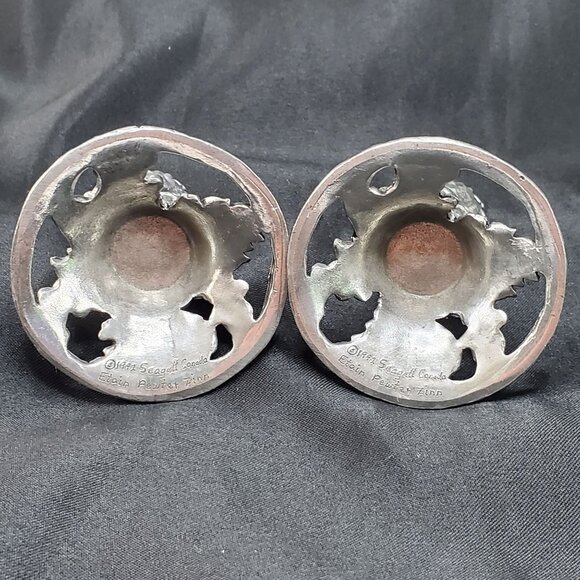 Pair Of 1991 Grape Leaf Seagull Canada Etain Fine Pewter Taper Candle Holders - Picture 5 of 13